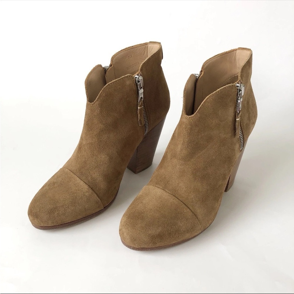 Rag & Bone Margot Tan Suede Side Zip Stacked Heel Ankle Boots Size 10